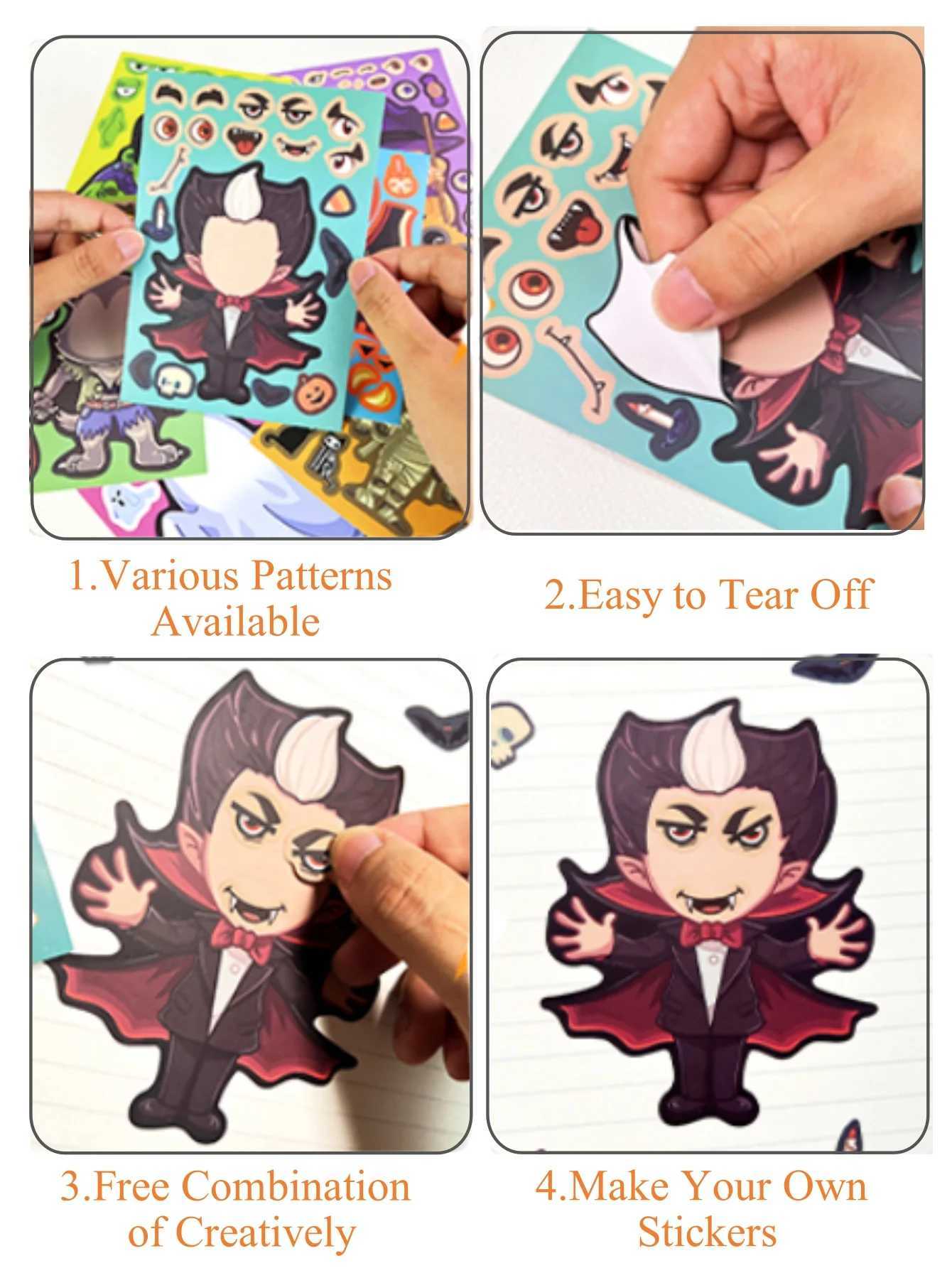 848 Sheets Halloween Stickers for Make a Face Stickers DIY Puzzle Sticker Halloween Ghost Skull Pumpkin Face Assemble Stickers C250918