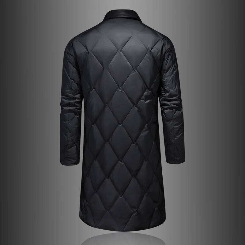 Minglu White Duck Down Mid Length Men's Jackets Autumn Winter Pu Leather Single Breasted Male Coats Fashion Man Overcoats