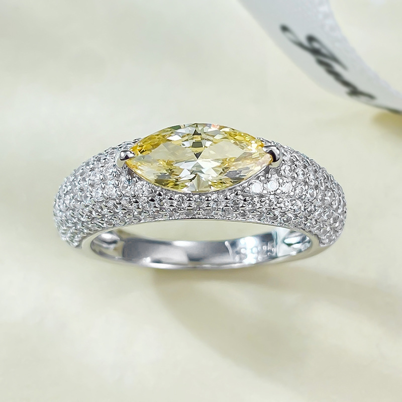 Choucong Deluxe Jewelry Sparkling High Quality Genuine 100% 925 Sterling Silver Marquise Cut Yellow Lab Moissanite Pave Zircon CZ Diamond Women Ins Br