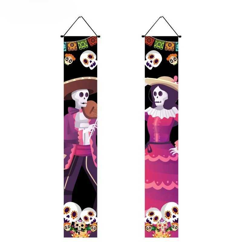 Halloween Hanging Door Curtain Skeleton Banner Happy Halloween Party Porch Sign For Home Party Decor Halloween Decorations 2025 C250919