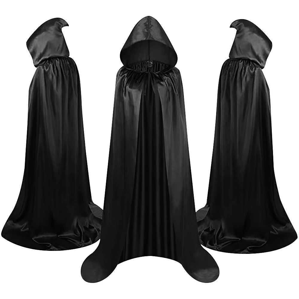 Halloween Cloak Soft Unisex Hooded Black Robe Witch Long Cape Cosplay Costume Prop Party Performance Supplies Holiday Decoration L250918VNKQ