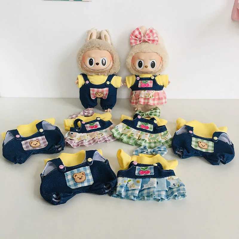 Labubu Doll Clothes Suitable V1V2 Denim Overalls Checkered Skirts Hair Clips Cute Cartoon Dolls Dress Up Games Children Gift Toy C250919