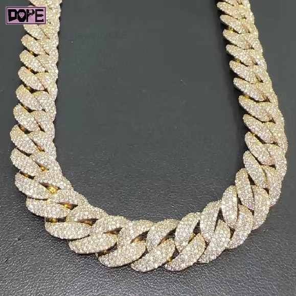 12mm Cuban Chain Miami Hiphop Vvs Iced Out Moissanite Jewelry 925 Silver Moissanite Cuban Chain