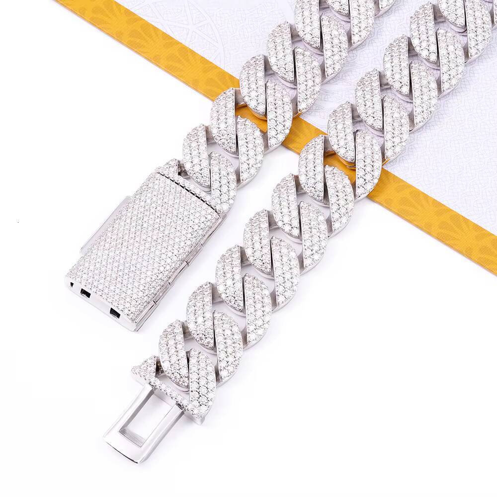 925 Sterling Silver Arc Style Heavy Weight HandSet VVS Moissanite 18mm Iced Out Cuban Link Necklace