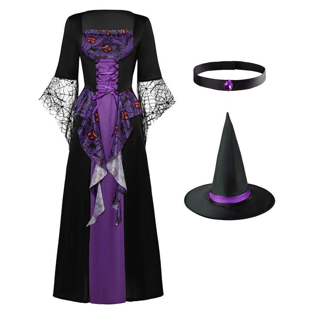 Women Fantasy Witch Cosplay Costume Adult Dress Hat Neckband Outfits Halloween Carnival Party Suit L250918