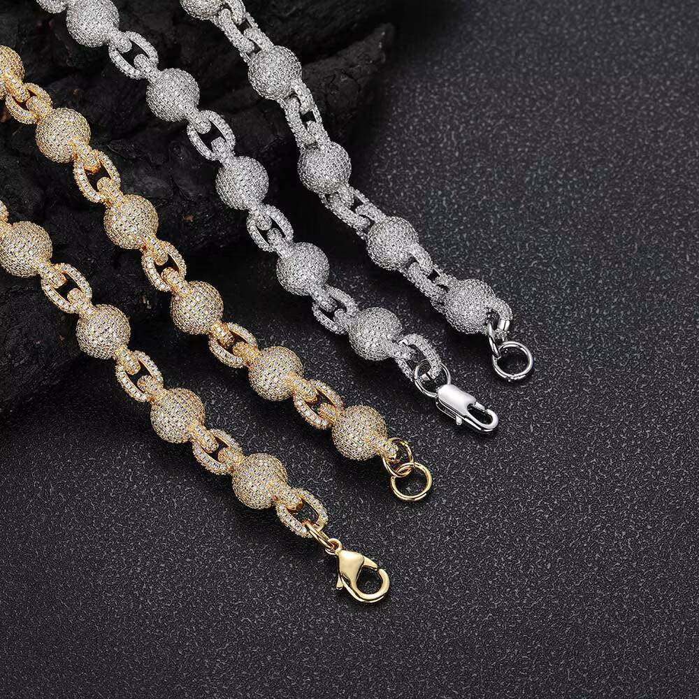 Hip Hop jewelry 105mm ice diamond beads necklace full inlaid moissanite 925 silver ball chain ladies necklace bracelet