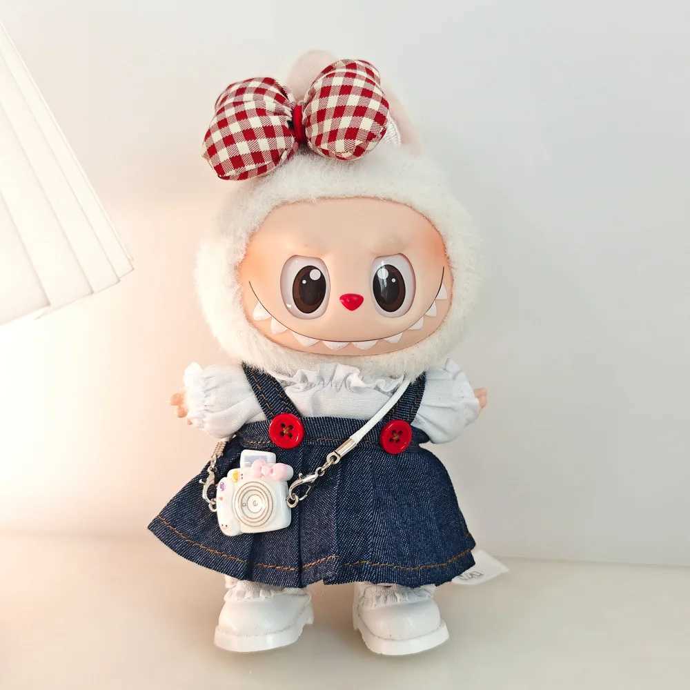 Diy Labubu Doll Clothes Accessories Denim Skirt with Red Bow Headband Set Fashion Suit for Labubu Clothing Single Product C250919