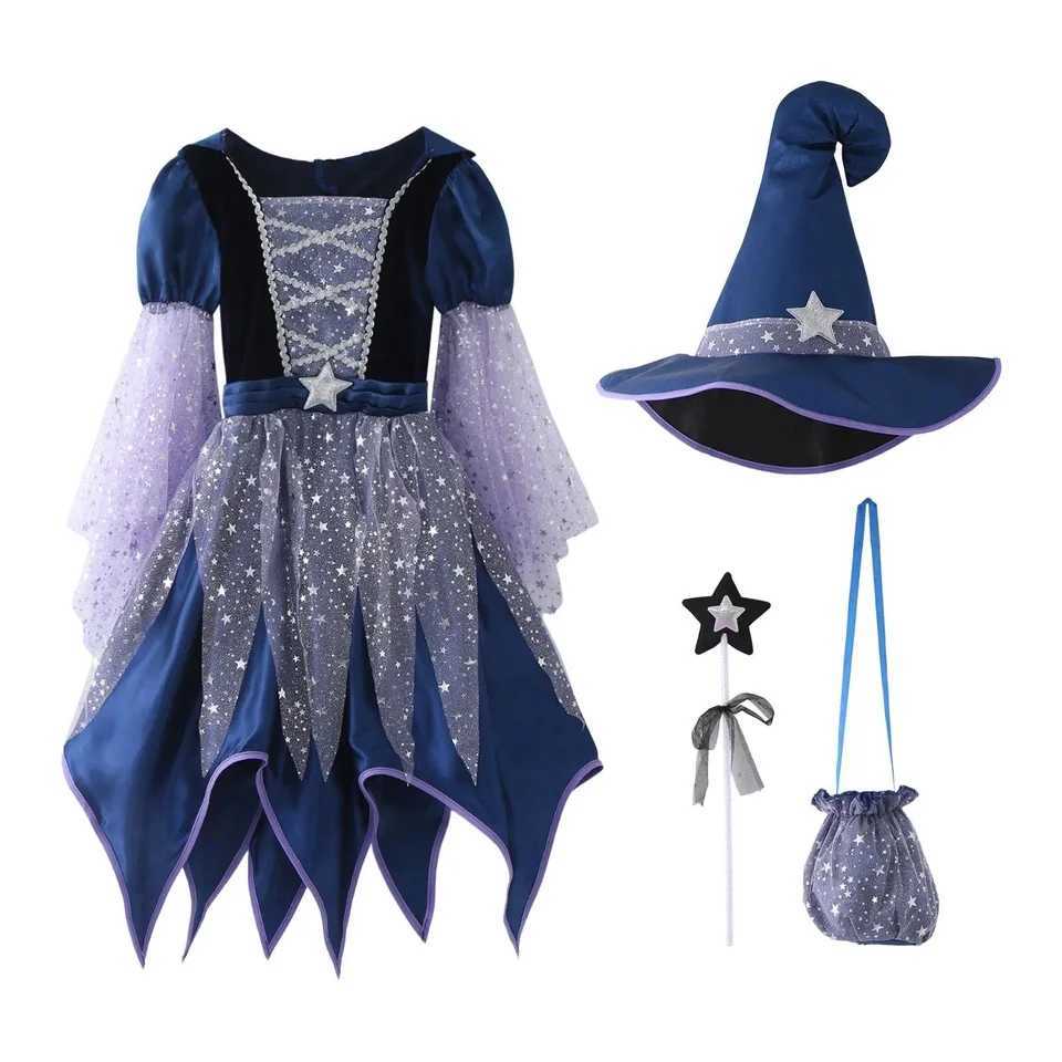 2025 Classic Halloween Festive Dress Girls Cosplay Pink Cute Short Sleeve Witch Vampire Cute Dress Hat Magic Stick Bag Set L250918