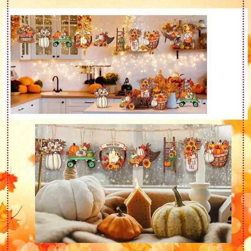 12pcs Fall Tree Hanging Sign Thanksgiving Ornaments Harvest Ornament Fall Harvest Party Decor Fall Harvest Wood Ornaments C250919
