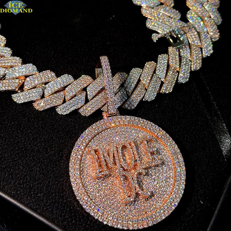 Customized Trend Iced S925 10K 14K Solid Gold VVS Moissanite Pendant with Link Chain Hip Hop Style Fine Jewelry Charms