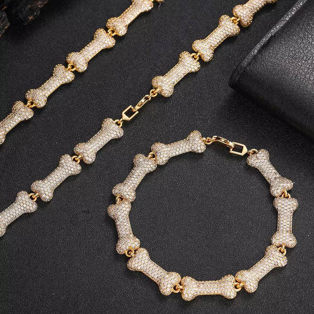 Wholesale Iced Out Neck Chain for Men Hip Hop Silver Bone Cuban Link Chain Necklace Jewelry