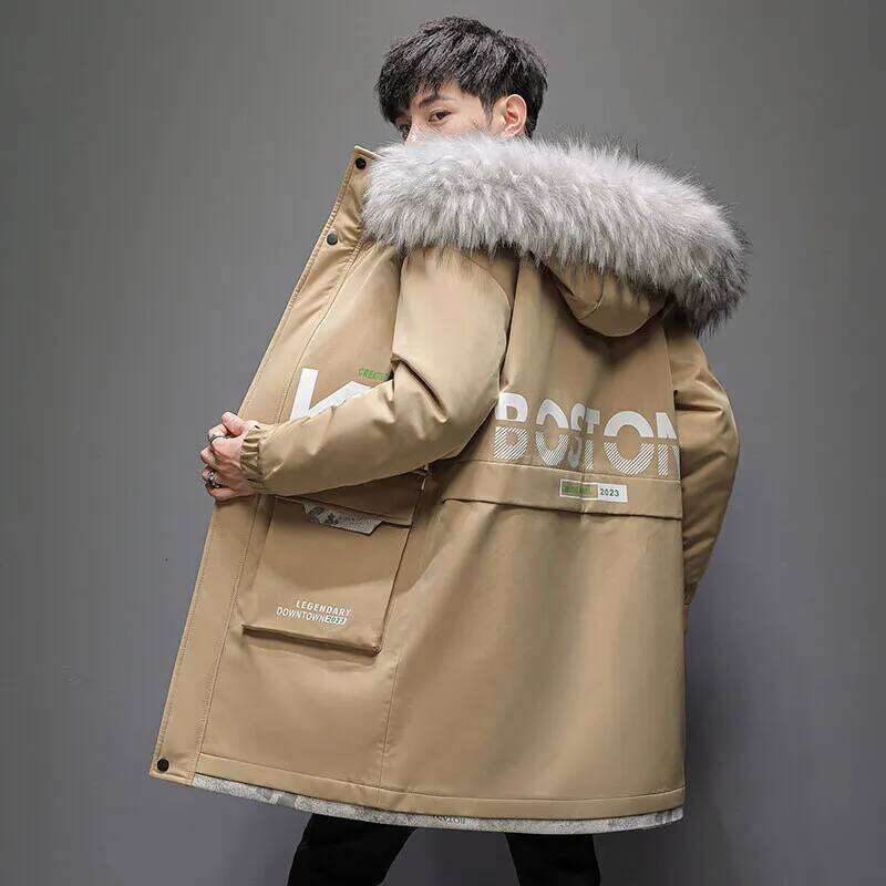 Fashion Men's Thicken Hooded Plush Jacket 2025 Autumn Winter Streetwear Mid-Length Warm Fleece Coat Windproof Top Parka Clothing