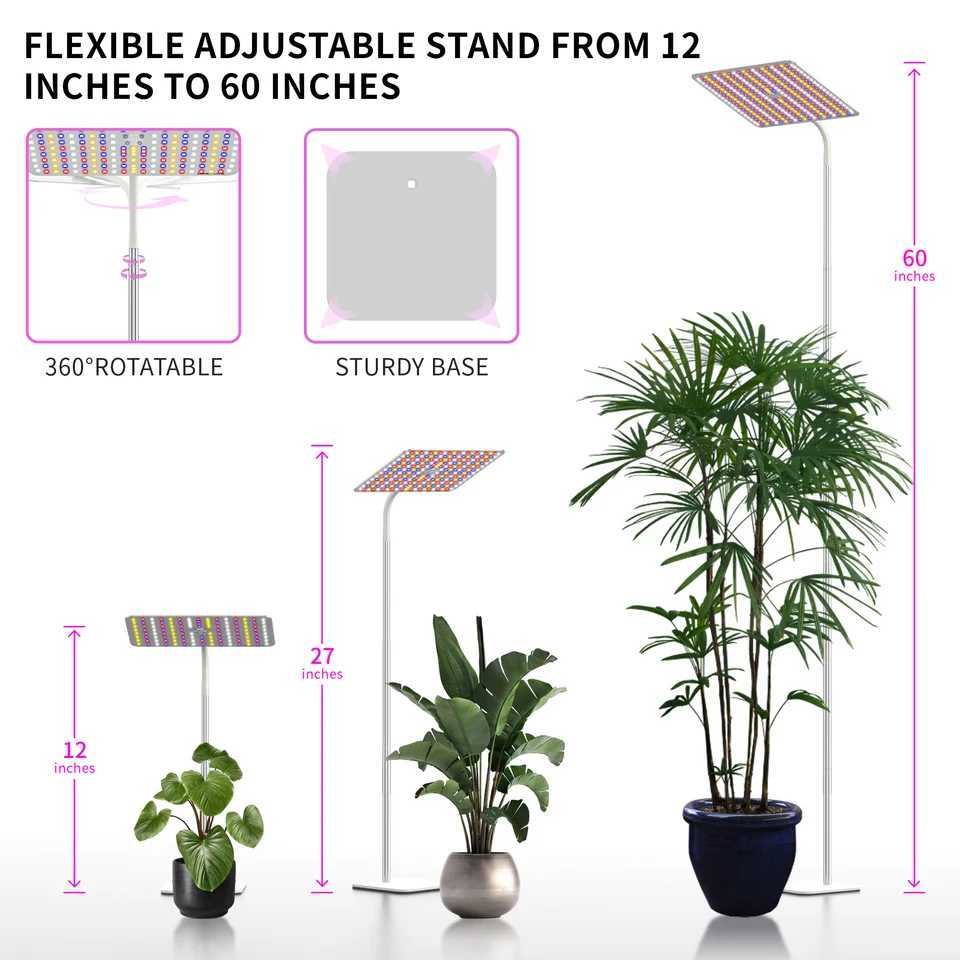 BESTVA 48W Grow Lights for Indoor Plants with Stand Full Spectrum LED Plant Light for Indoor Plants1259 Inches Height C250919