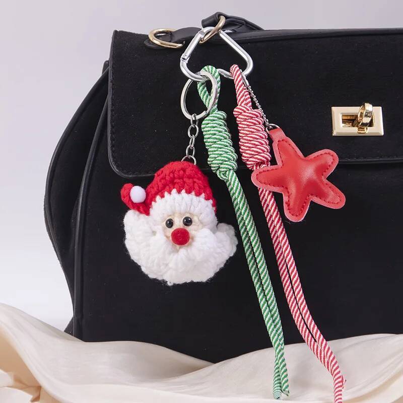 For Christmas Cute Wool Santa Pendant Creative DIY Five-pointed Star Keychain Fashion Bag Parts Accessories