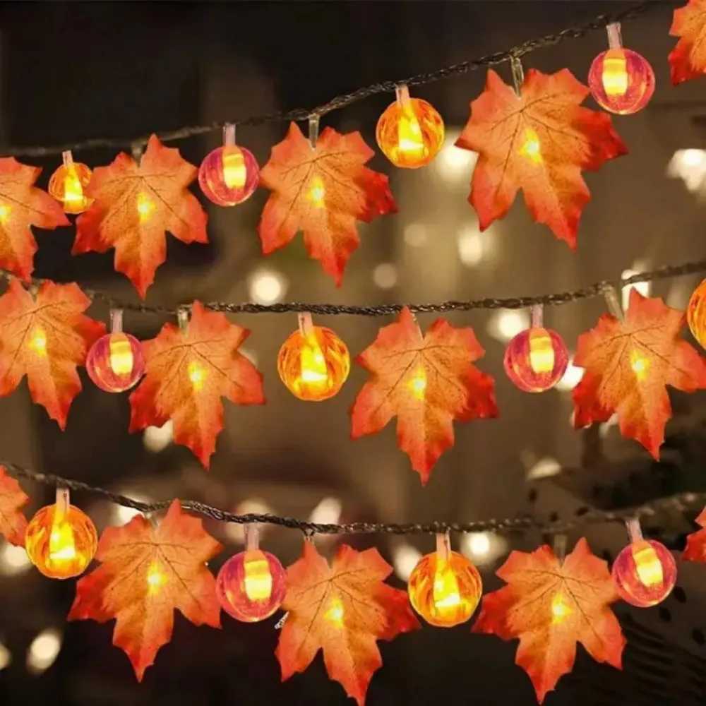 1PC15M10LED3M20LED Halloween Maple Leaf Pumpkin Lantern Stringbattery poweredwithout batteryused for holiday decoration C250919