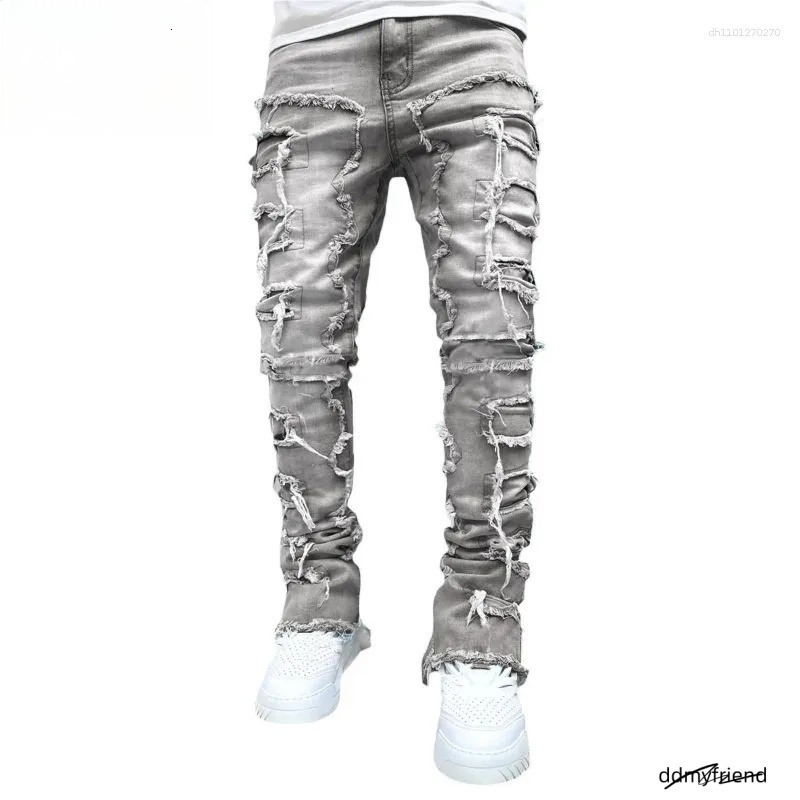 Men's Jeans Kakan - Elastic Patch Y2k Clothes Street Fashion Straight Leg Pants Long Man Brand ddmyfriend