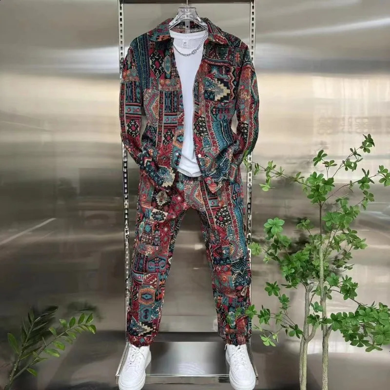 Spring Korean Casual Shirt Jacket Mens Colored Jacquard Lapel Jacket Set 250916