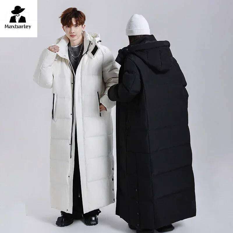 Winter Long Men's Women's Lightweight Hooded Goose Down Warm Parka Streetwear Snow Thick Puffer Jacket