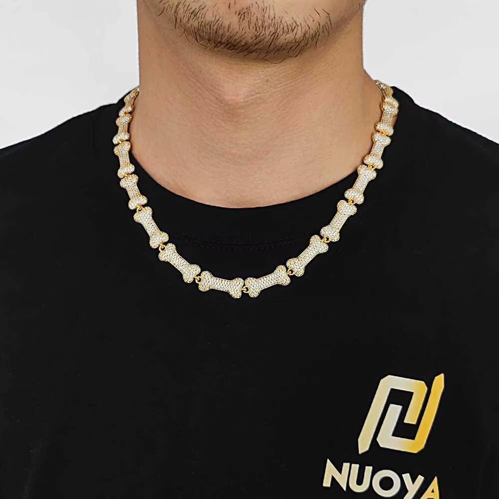 Wholesale Iced Out Neck Chain for Men Hip Hop Silver Bone Cuban Link Chain Necklace Jewelry