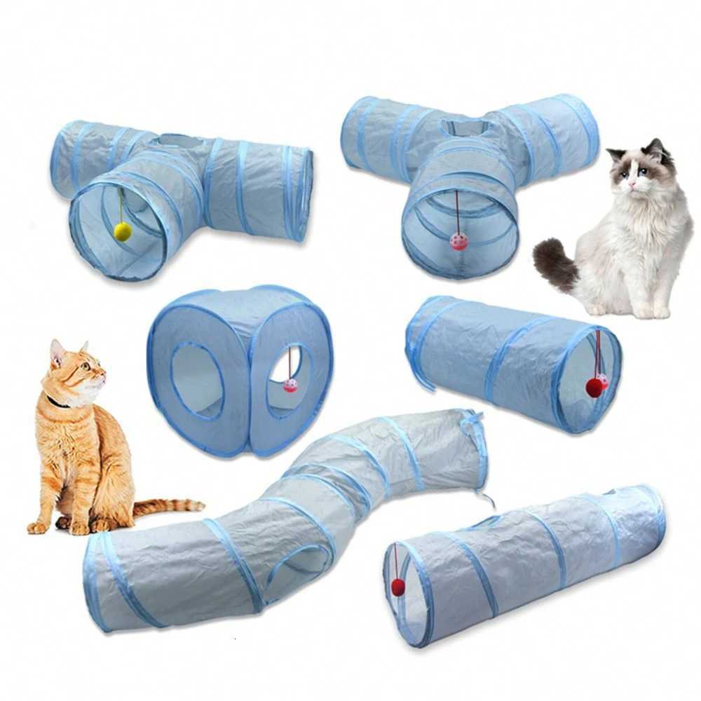 Gray 3Way Foldable Pet Cat Tunnel Tube Toy Kitten Tunnel Toy With Peep Hole Pet Training Interactive Toy Tunnel Tube X250918