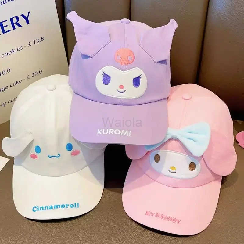Sanrio New kawaii Cap Hello Kitty Cinnamoroll Kuromi Melody Washed Cotton Baseball Cap Women Cute Streetwear Fashion Hat Sun hat L250919