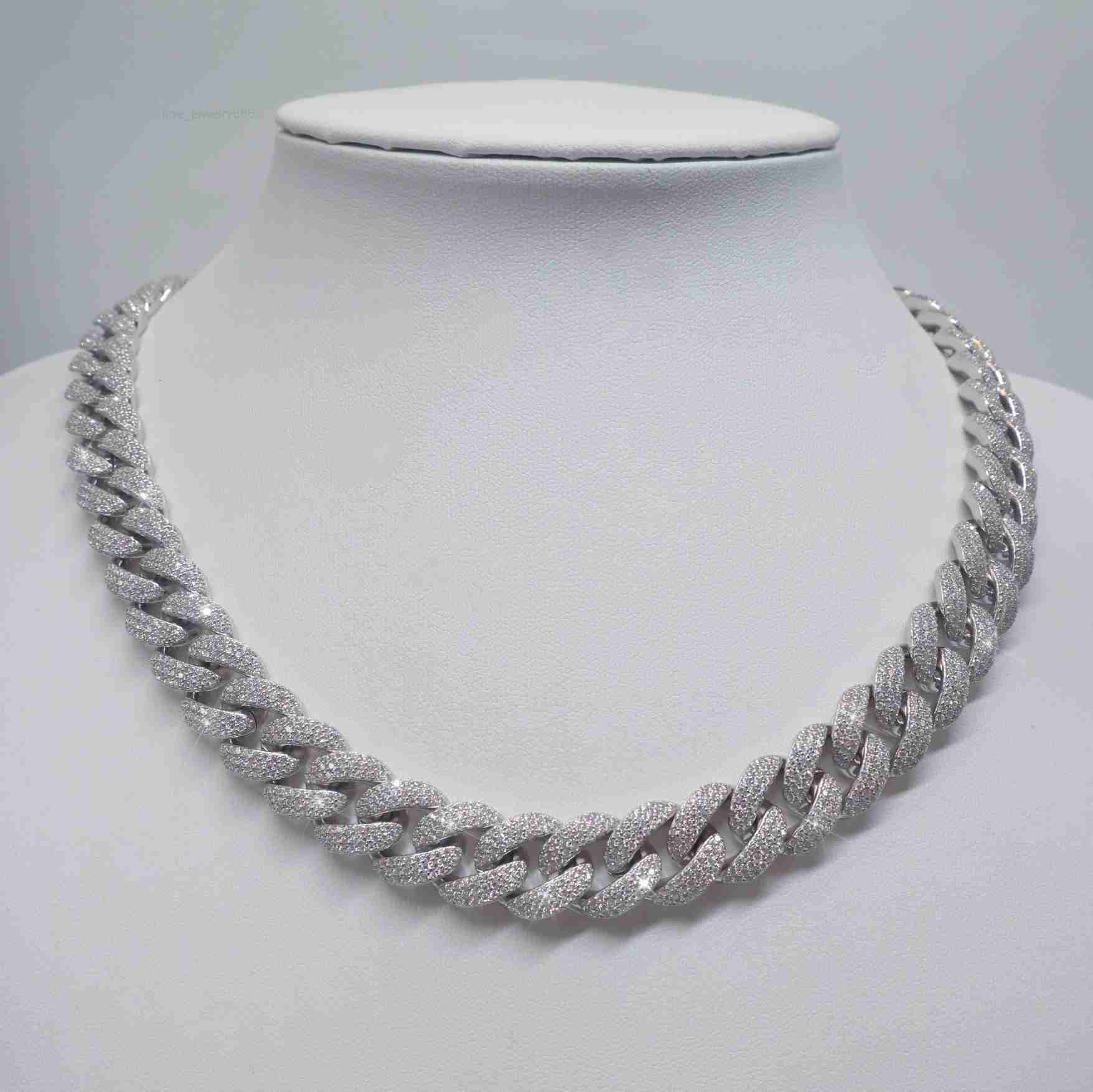 Hip Hop Cuban Link Chain 925 Sterling Silver Gold Plated 15mm Moissanite Necklace Vvs Iced Out Moissanite Cuban Chain