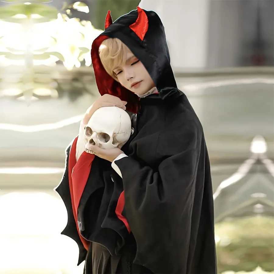 Halloween Capes Boy Girl Adults Makeup Costumes Props Red and Black Faces with Hats Death God Pirate Capes Stage Play Cloak L250918