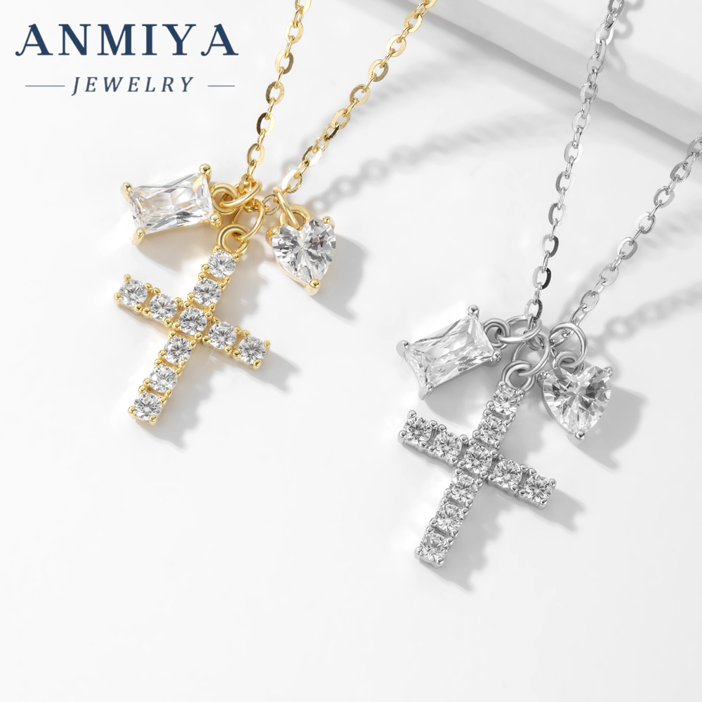 New Arrival 18K Gold Plated 925 Silver Necklace with Zircon Cross Pendant Trendy Link Chain Perfect Gift for Parties