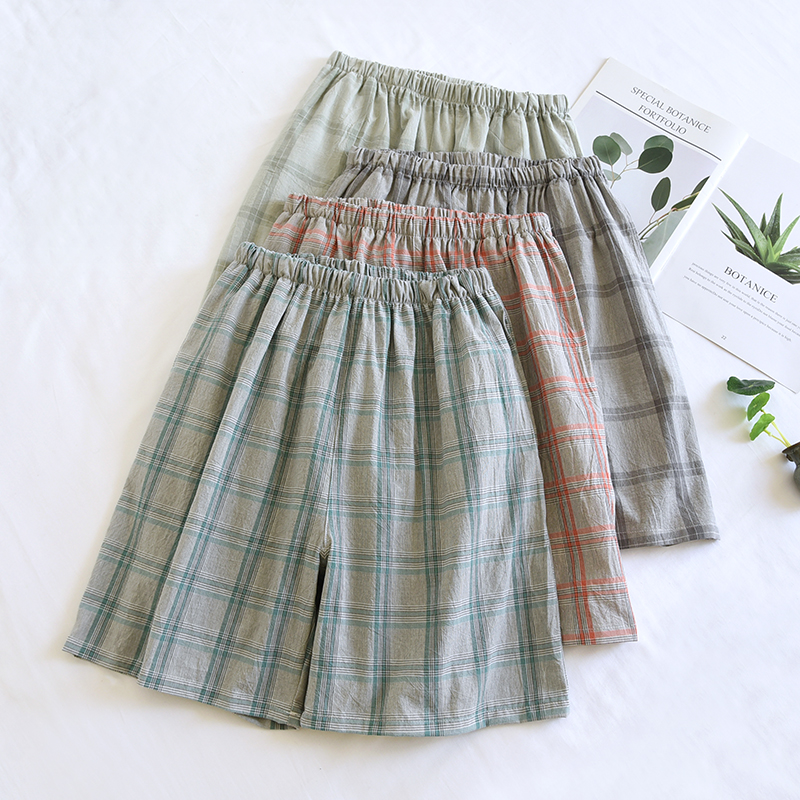 Men's washed cotton shorts, casual elastic waistband drawstring, lightweight summer beach shorts