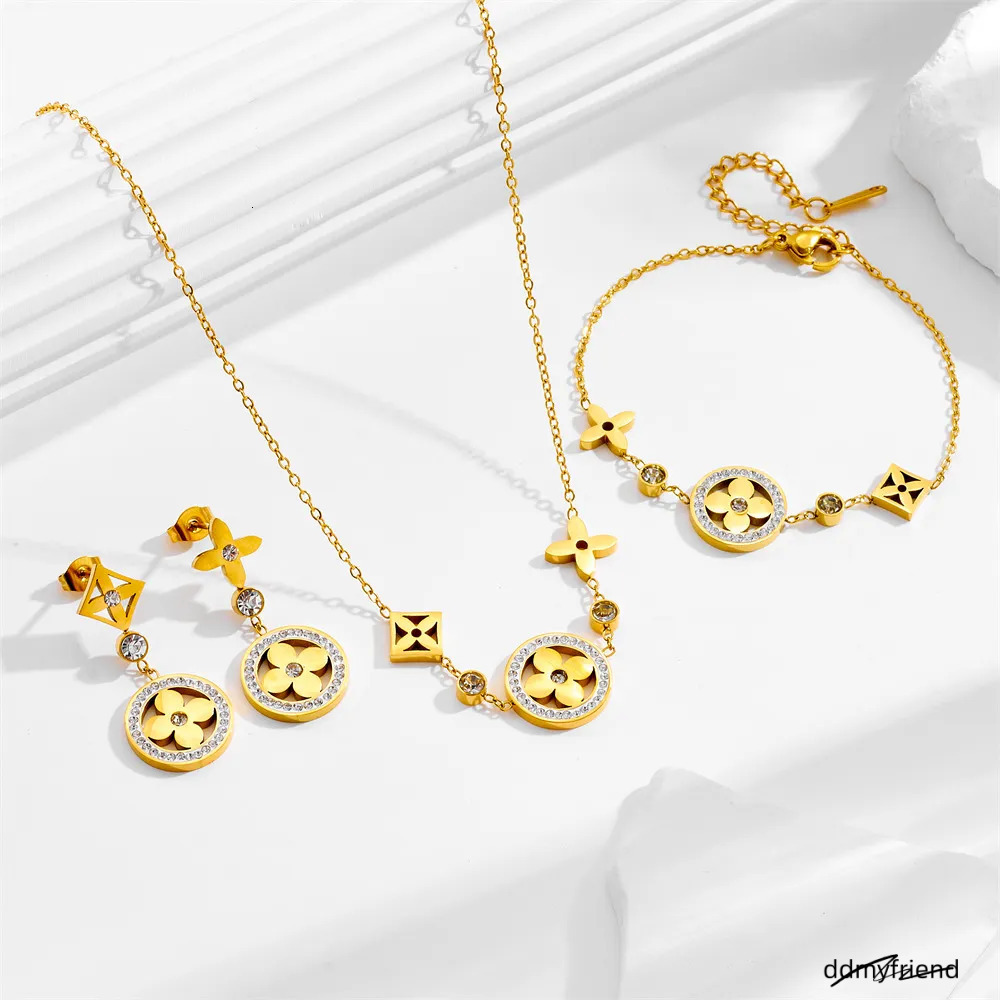 Designer For Women's Titanium Steel Colorless Necklace Bracelet Collection Personality Simple Style Fashionable Earrings ddmyfriend