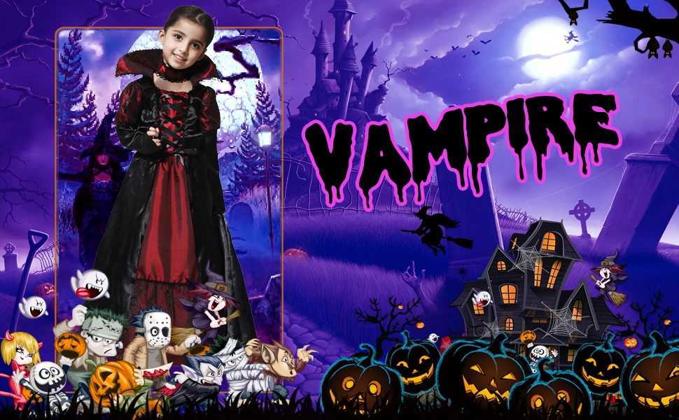 Girls Halloween Costume Vampire Dress Up Child Vampiress Role Play Carnival Party Cosplay Outfits with Stickers cosplay dress L250918
