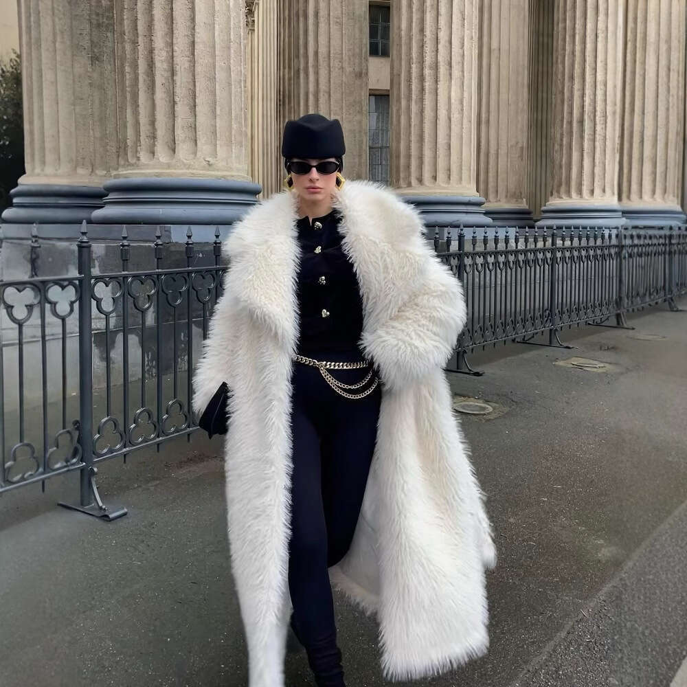Long Faux Coat 2025 New Over-The-Knee White Thickened Elegant Jacket Toca Eco-Friendly Fur