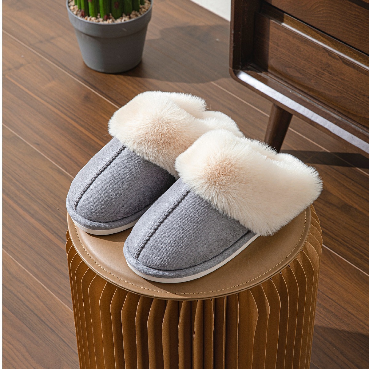 Hot free shipping designer for mens womens flat slippers khaki pink grey brown beige New winter outdoor warm cotton mop