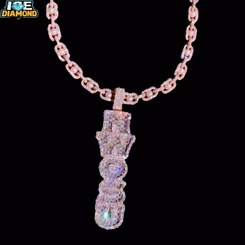 Customized Trend VVS Moissanite Pendant with 925 Silver High Fashion Vertical Full Frozen Name Hip Hop Jewelry Charm