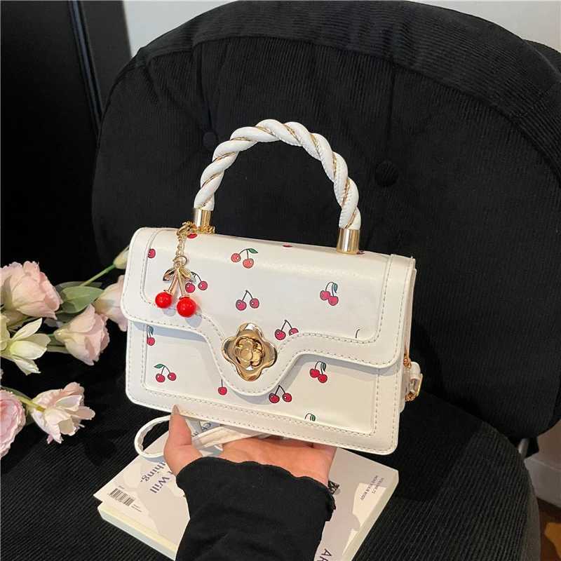 Sweet Crossbody Bag Fashion Cherry Print TopHandle Ladies Luxury Square Shoulder Bag Women High Quality Sling PurseXJ250918