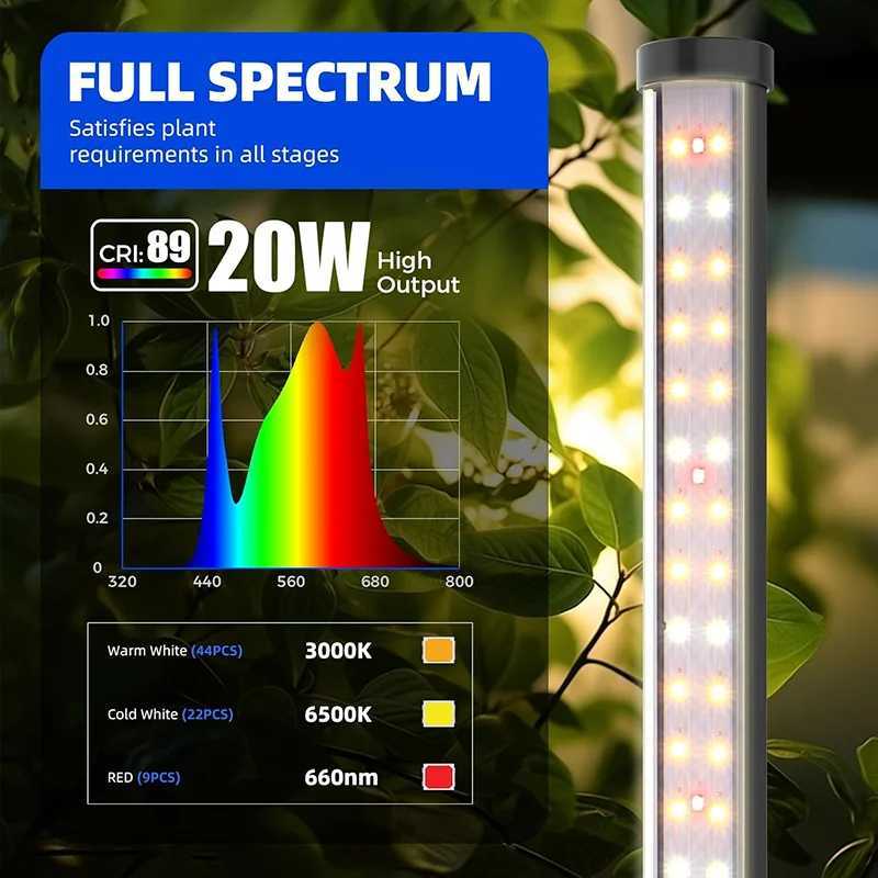 T10 Vertical Standing Plant Grow Light for Indoor Plants with Stand Full Spectrum Wide Illumination Area C250919