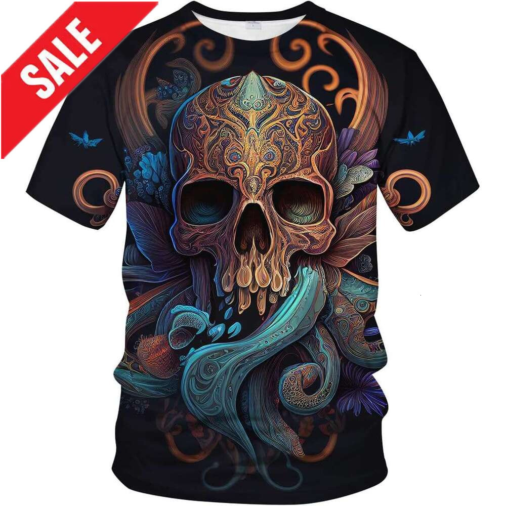 Halloween Mens T shirt Darkness Skull King Shirt Sea Creature Jellyfish Octopus T-Shirt shirts tshirt graphic tee Casual tops summer clothes Short sle