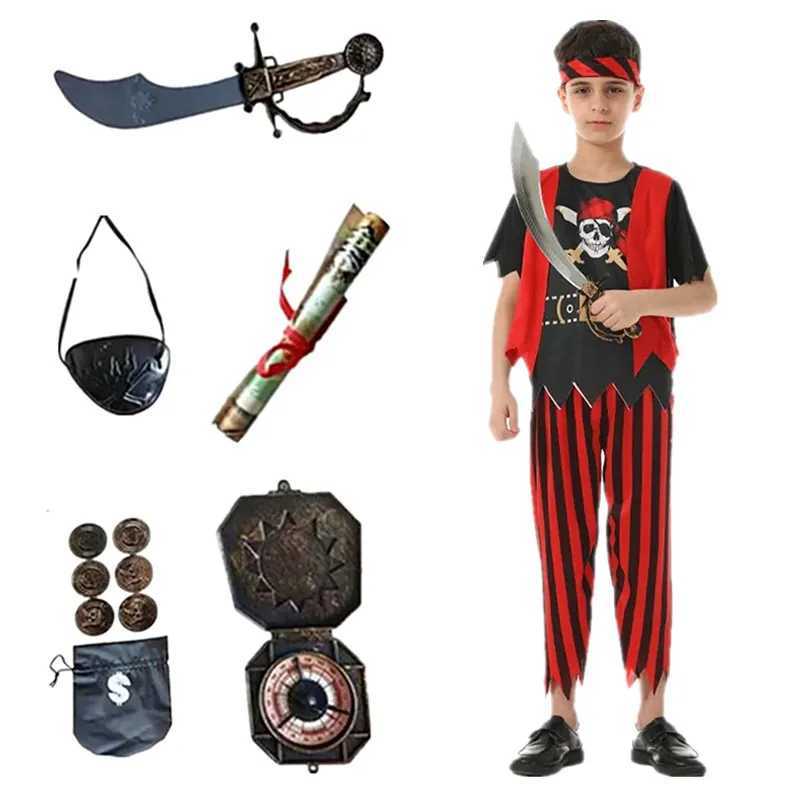 New Year Deluxe Pirate Costume Boy Pirate Playset Christmas Cosplay Includes Pirate Accessories Knife Gold Coin Hook Gift L250918