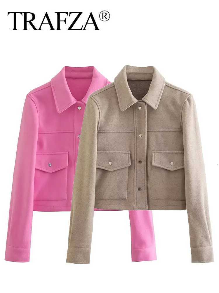TRAFZA Women Casual Solid Coat Single TurnDown Collar Breasted Long Sleeve Jacket With Front Pockets Office Lady Outerwear Z250918