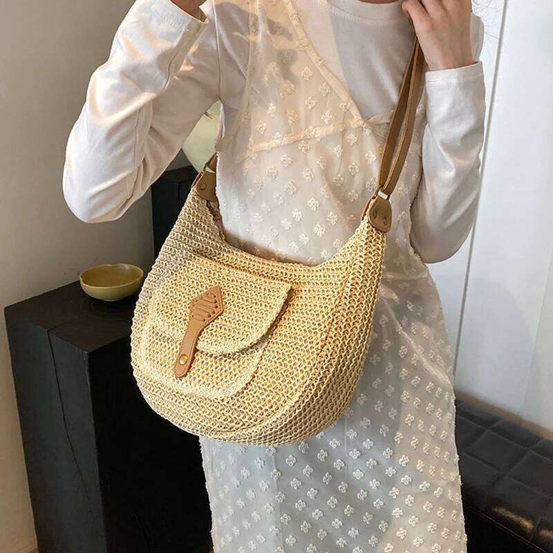 2025 Summer Beach Straw Handbags And Purses Weave Tote Bag Female Bohemian Shoulder For Women Lady Travel Shopping Bags