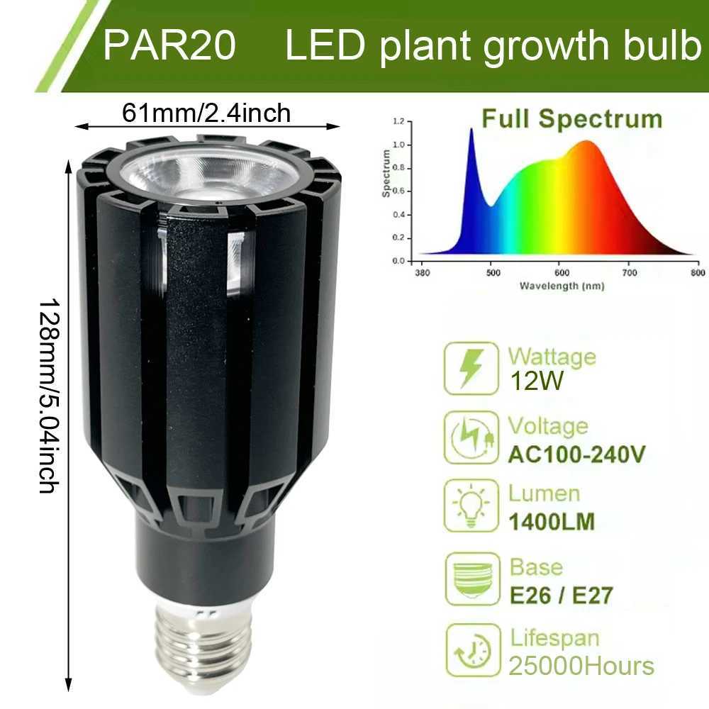 Grow Light for Indoor Plants Full Spectrum 12W Dimmable Grow Light Bulb with Remote Auto Timer Plant Light Bulb with E27 Base C250919
