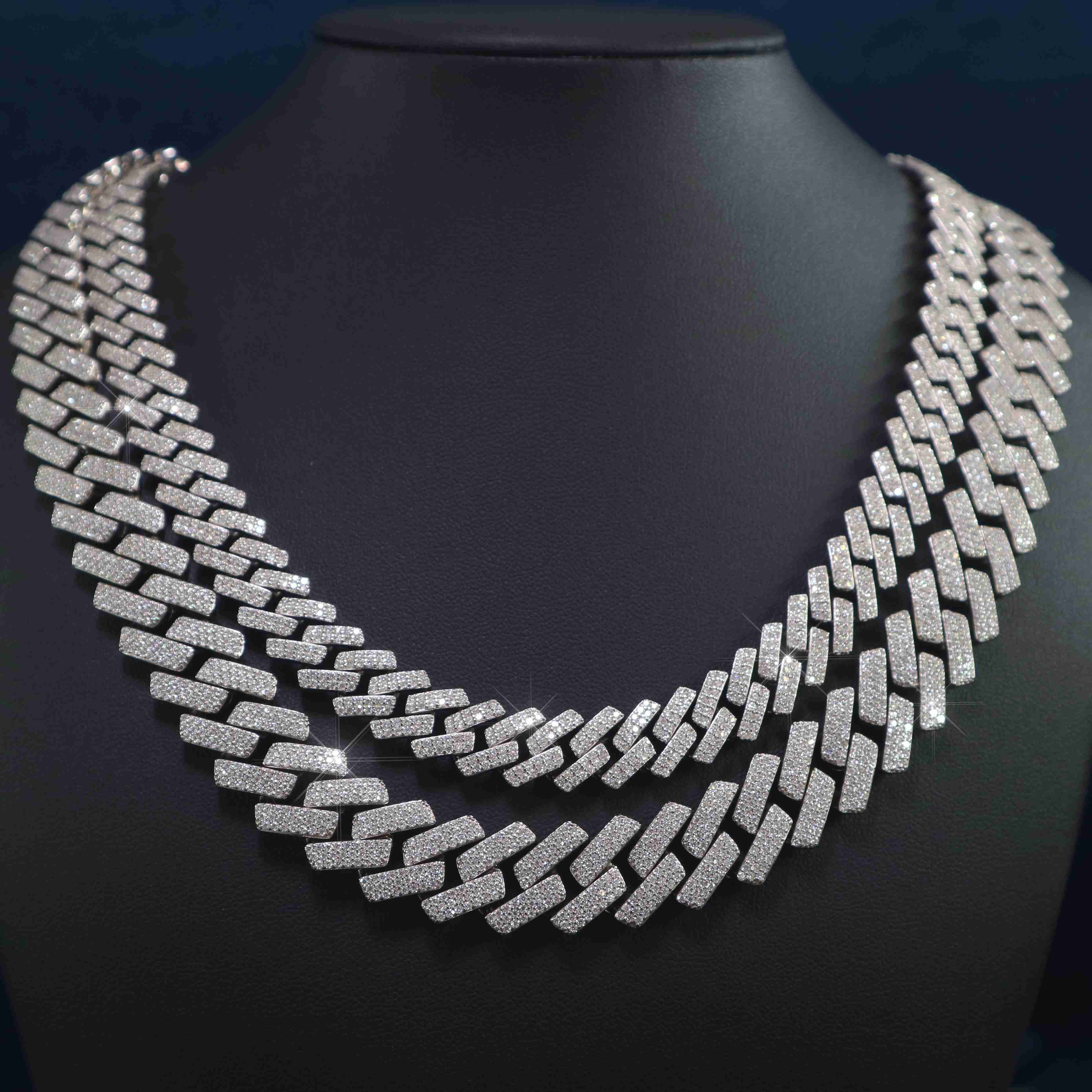 12mm Cuban Chain Necklace 925 Sterling Silver Straight Edge Iced Out Hiphop Moissanite Cuban Chain