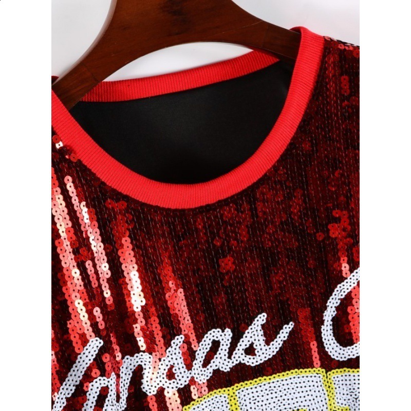 2025 Summer Rugby Team Uniform Sequin Jersey Womens Clothing Sequin Heavy Craft TShirt 250227