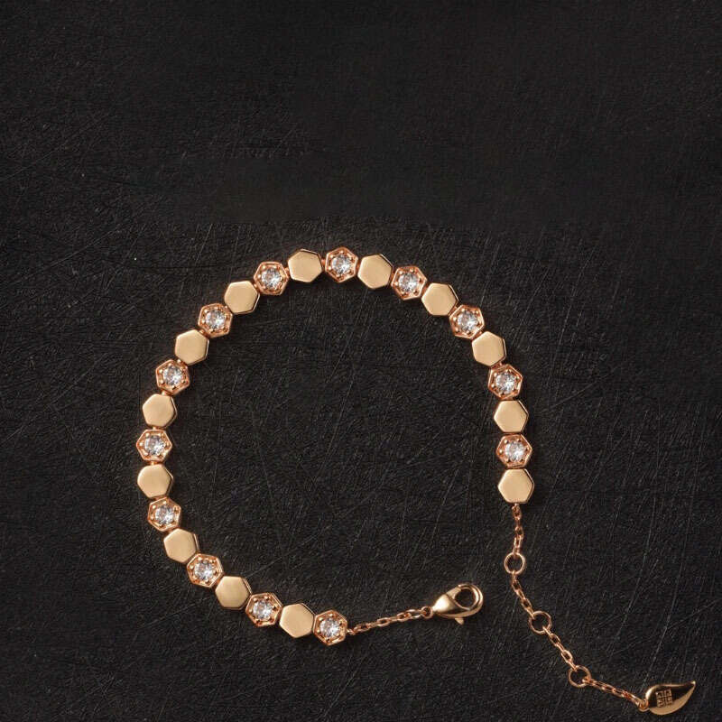 High-End Inlaid Moissanite Bracelet Thick Gold Plated Dia Geometric Honeycomb Exquisite Jewelry
