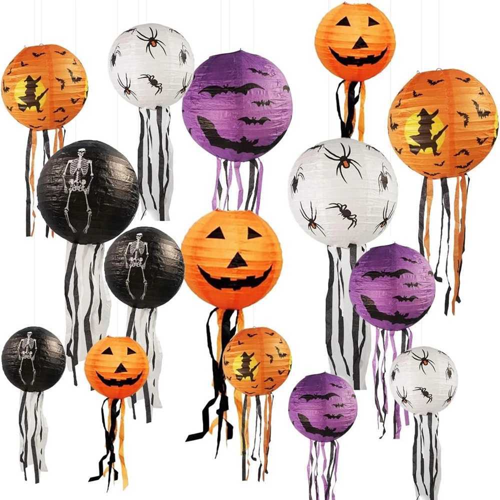 8 Inches Halloween Pumpkin Paper Lantern Festival O Lantern Halloween Hanging Bat Spider Decoration for Home Graden C250919