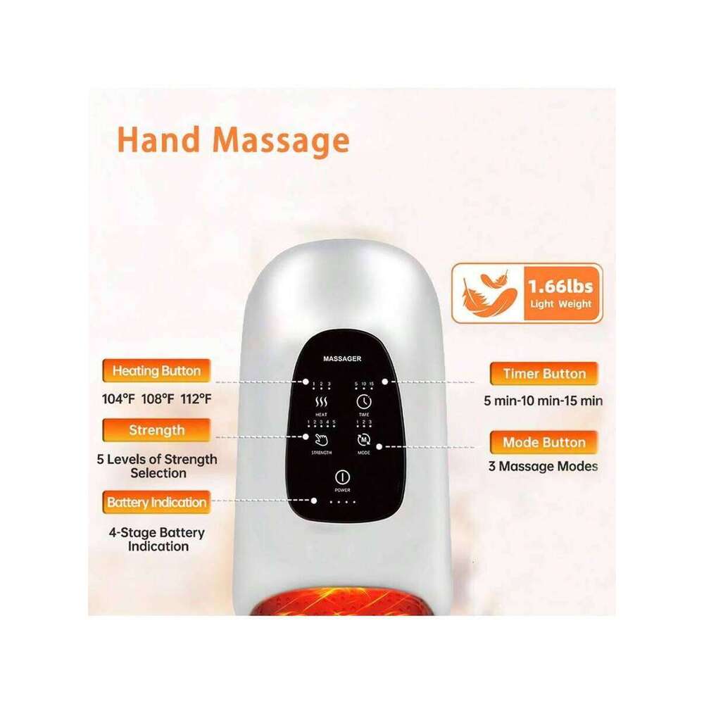 Gift-Ready Electric Hand Massager - Air Compression, Heat Vibration 3 Modes, 4 Temp, 5 Pressure Levels | USB-C Charging For Family Self-Care & Holiday