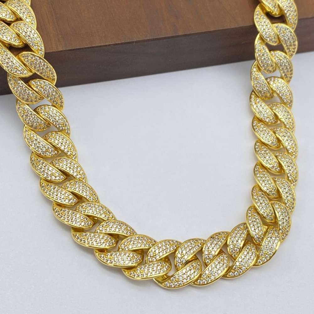 Hip Hop 12mm Cuban Link Chain Iced Out 925 Sterling Silver Gold Plated Miami D VVS Moissanite Cuban Chian