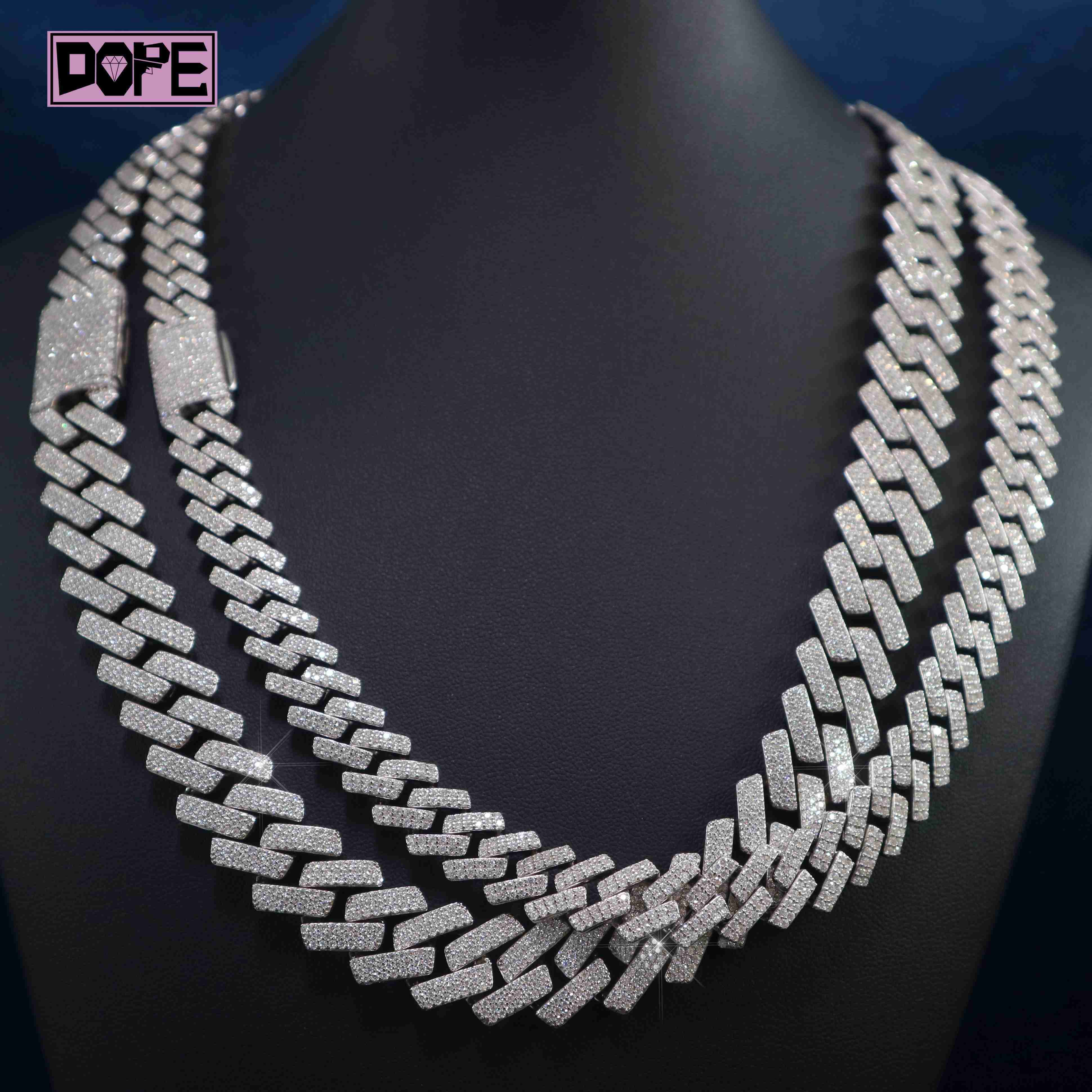 Sparkling Cuban Link Chain 14mm Hip Hop Jewelry 925 Silver VVS Iced Out Moissanite Cuban Chain