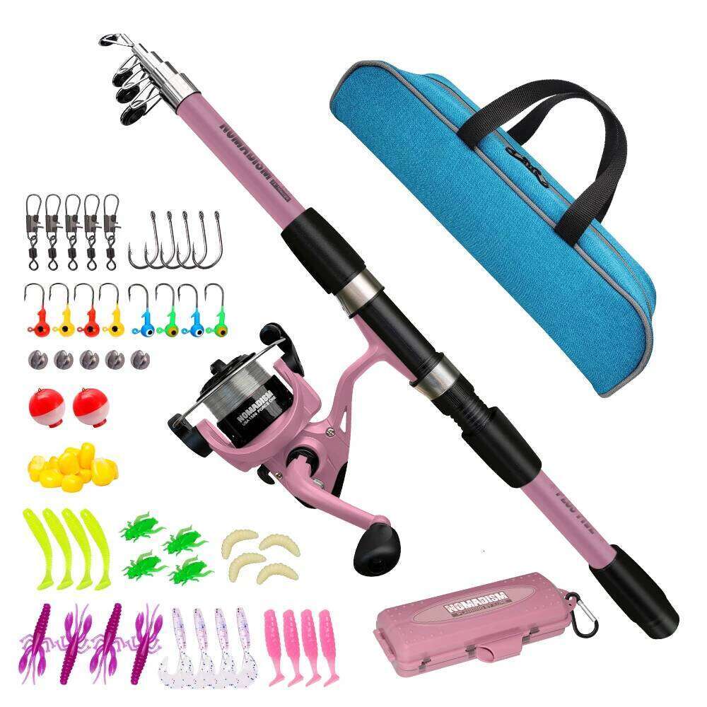 New 1.65Mtelescopic Fishing Rod And Spinning Reel Kit With Baits Hooks Travel Pole Bait Hook Tackle Set For Outdoor Sports