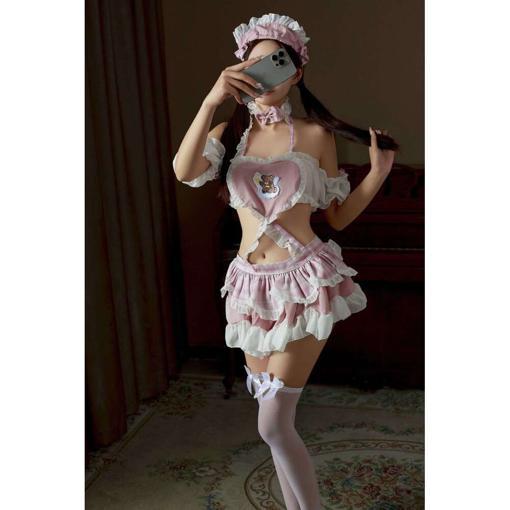 Sexy Playful Costume Set, Cute and Alluring Pure Desire One-Piece Skirt with Exposed Hips, Apron Maid 480